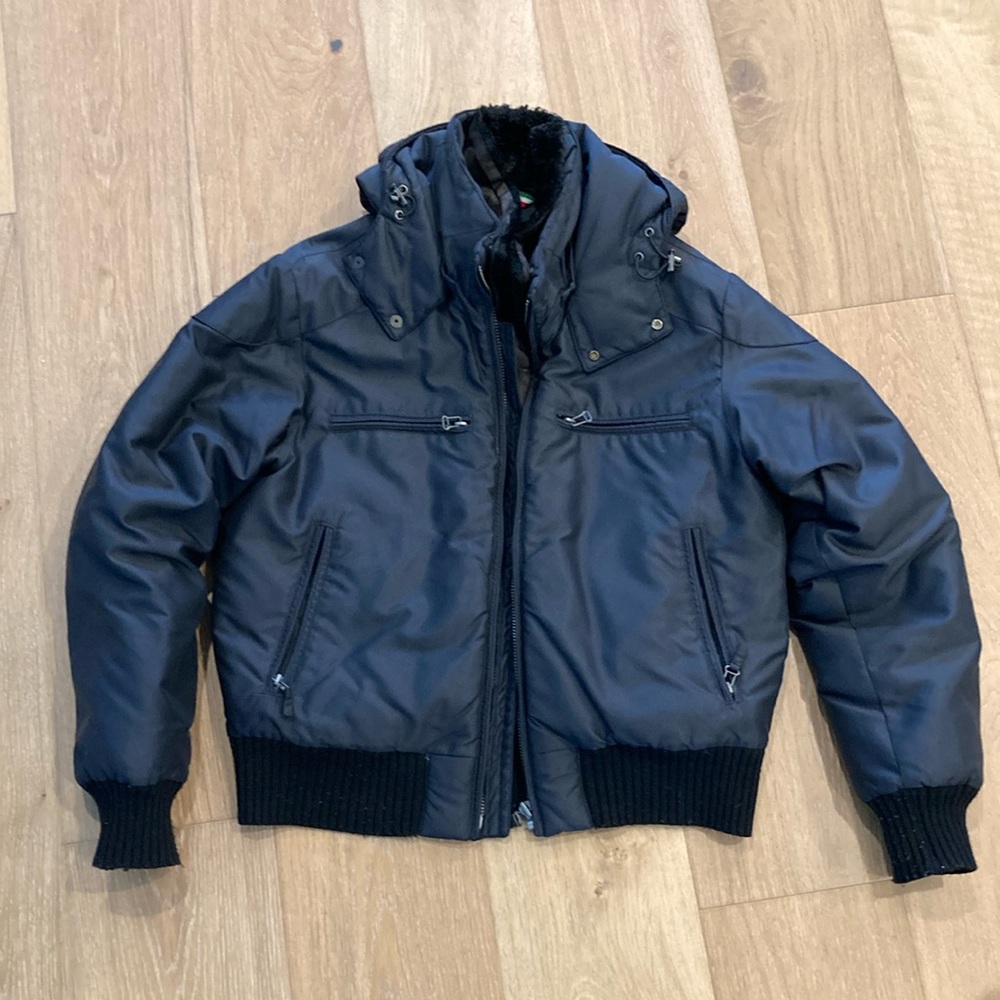 Moschino bomber jacket.  Size 50.  Black. Nylon.  Down filled.